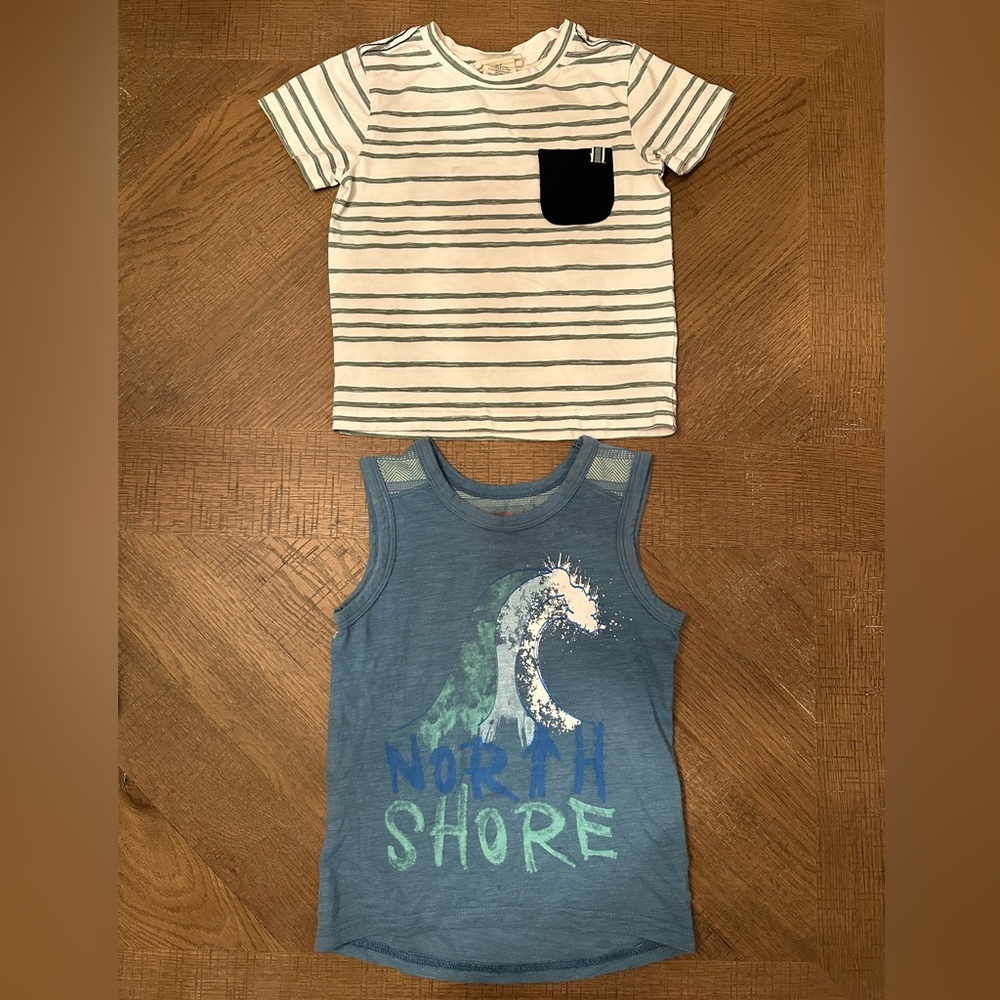 Rorie Whelan Boys green Stripe Pocket Tee & cat & Jack 5T